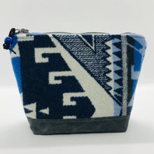 Load image into Gallery viewer, Blue and White Wool Zipper Pouch