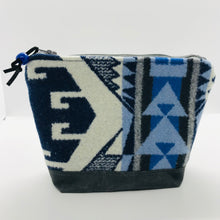 Load image into Gallery viewer, Blue and White Wool Zipper Pouch