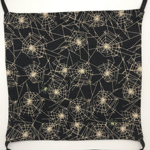 Load image into Gallery viewer, Image of spider webs on black cotton print.