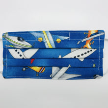 Load image into Gallery viewer, Planes and Helicopters on Blue Background Face Mask for Kids