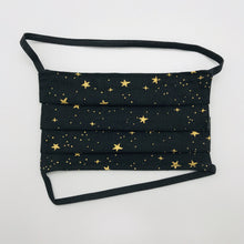 Load image into Gallery viewer, Rifles Paper Co Metallic Gold Stars on Black Background Face Mask for Kids