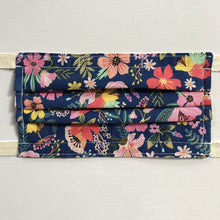 Load image into Gallery viewer, Flowers on Navy Face Mask with Straps
