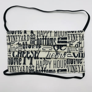 Wine Country Words Face Mask with Elastic Head Loops
