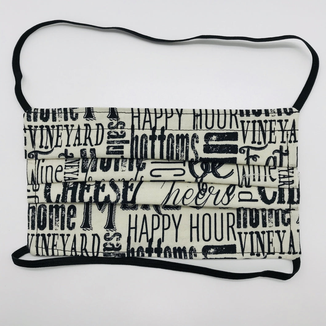 Wine Country Words Face Mask with Elastic Head Loops