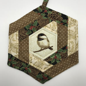 Chickadee Log Cabin Large Trivet/Potholder