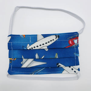 Planes and Helicopters on Blue Background Face Mask for Kids
