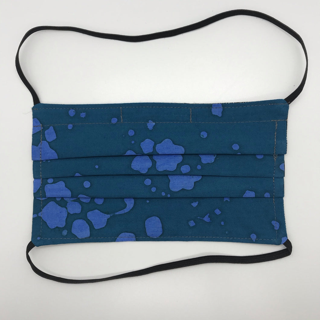Teal  Splatter Batik Face Mask with Elastic Head Loops