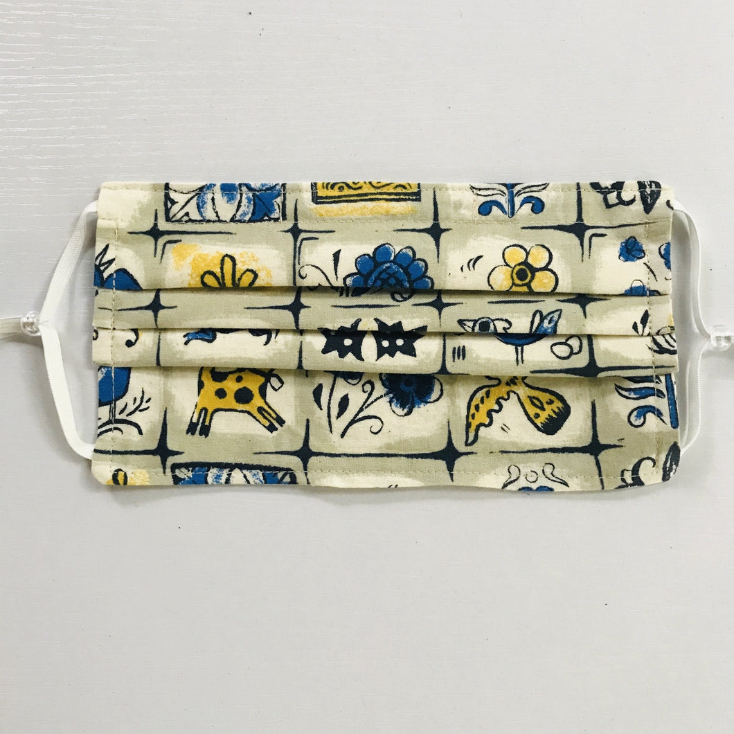 Portuguese Tile Face Mask with Adjustable Elastic Ear Loops