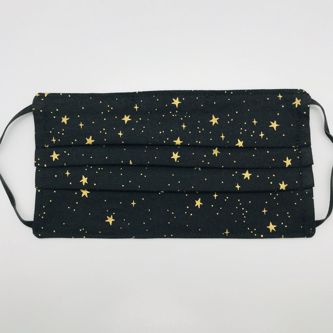 Rifles Paper Co Metallic Gold Stars on Black Background Face Mask for Kids