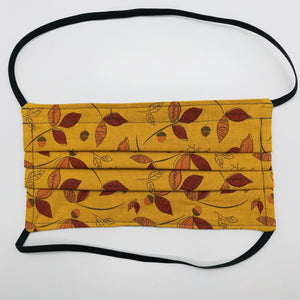 Rust Fall Leaves and Acorns Face Mask with Elastic Head Loops