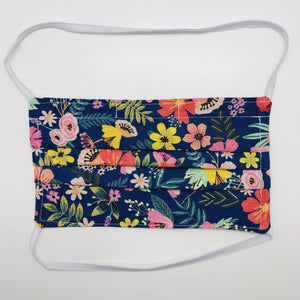 Flowers on Navy Face Mask with Elastic Head Loops