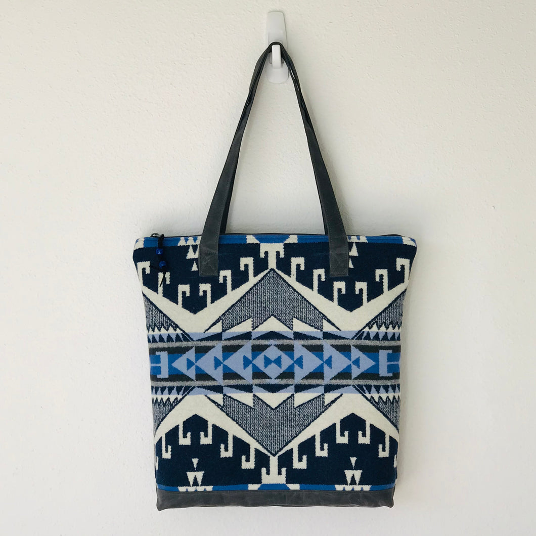 Large Blue and White Wool Tote