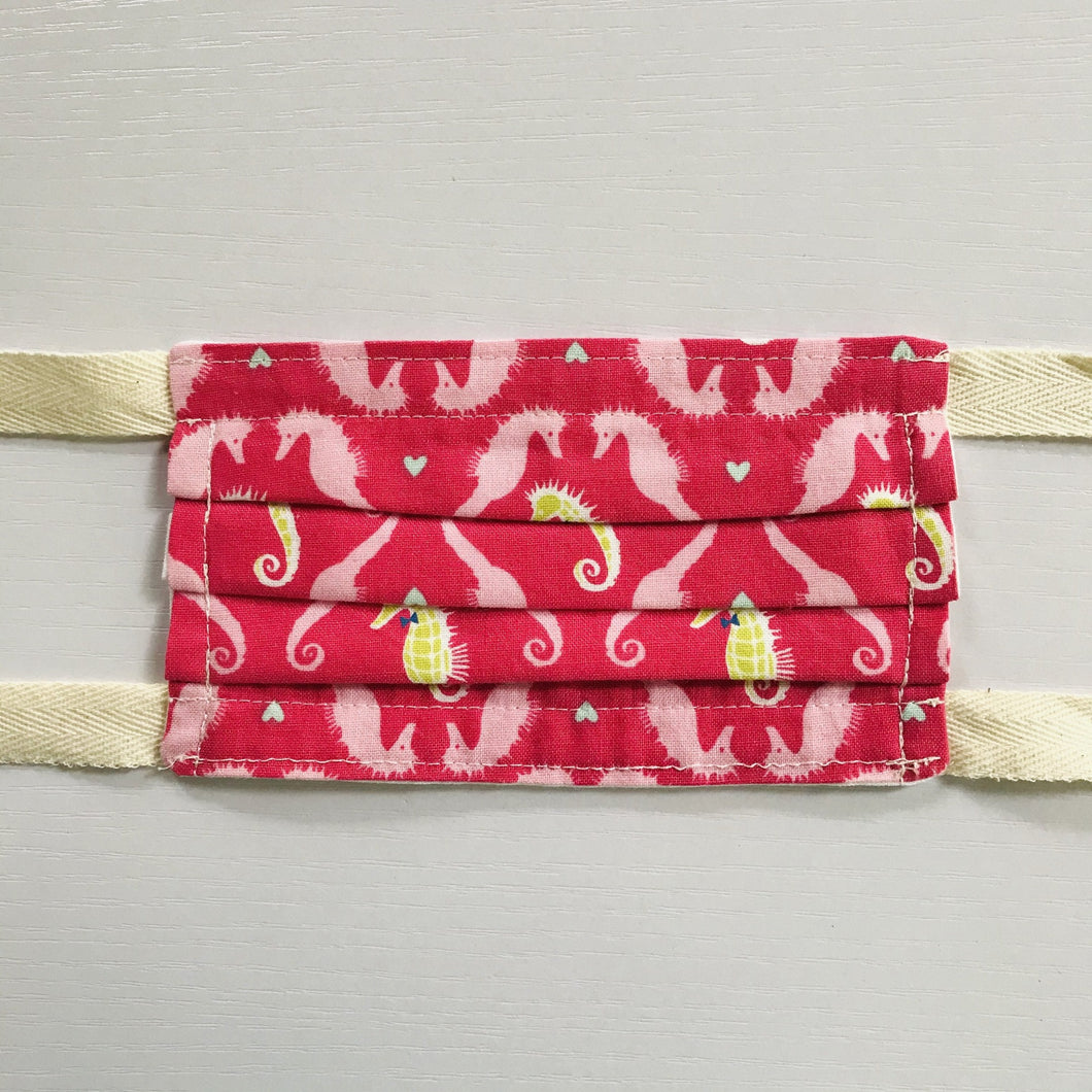 Pink Seahorse Face Mask for Kids with Twill Straps