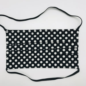 White Polka Dots on Black Face Mask with Elastic Head Loops