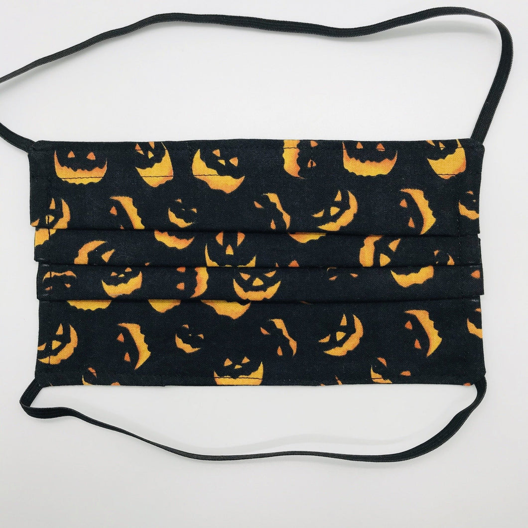 Spooky Orange Faces on Black  Kids Face Mask with Elastic Head loops