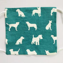 Load image into Gallery viewer, White Dogs on a Green Face Mask with Adjustable Elastic Ear Loops
