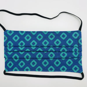 Blue/Green Geometric Face Mask with Elastic Head Loops