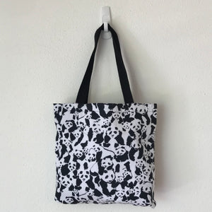 Panda Pattern Canvas Kids Tote Bag. 100% cotton. 13.5" wide, 12" high, 2" deep.
