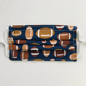 Footballs on Blue Background Face Mask with Adjustable Elastic Ear Loops