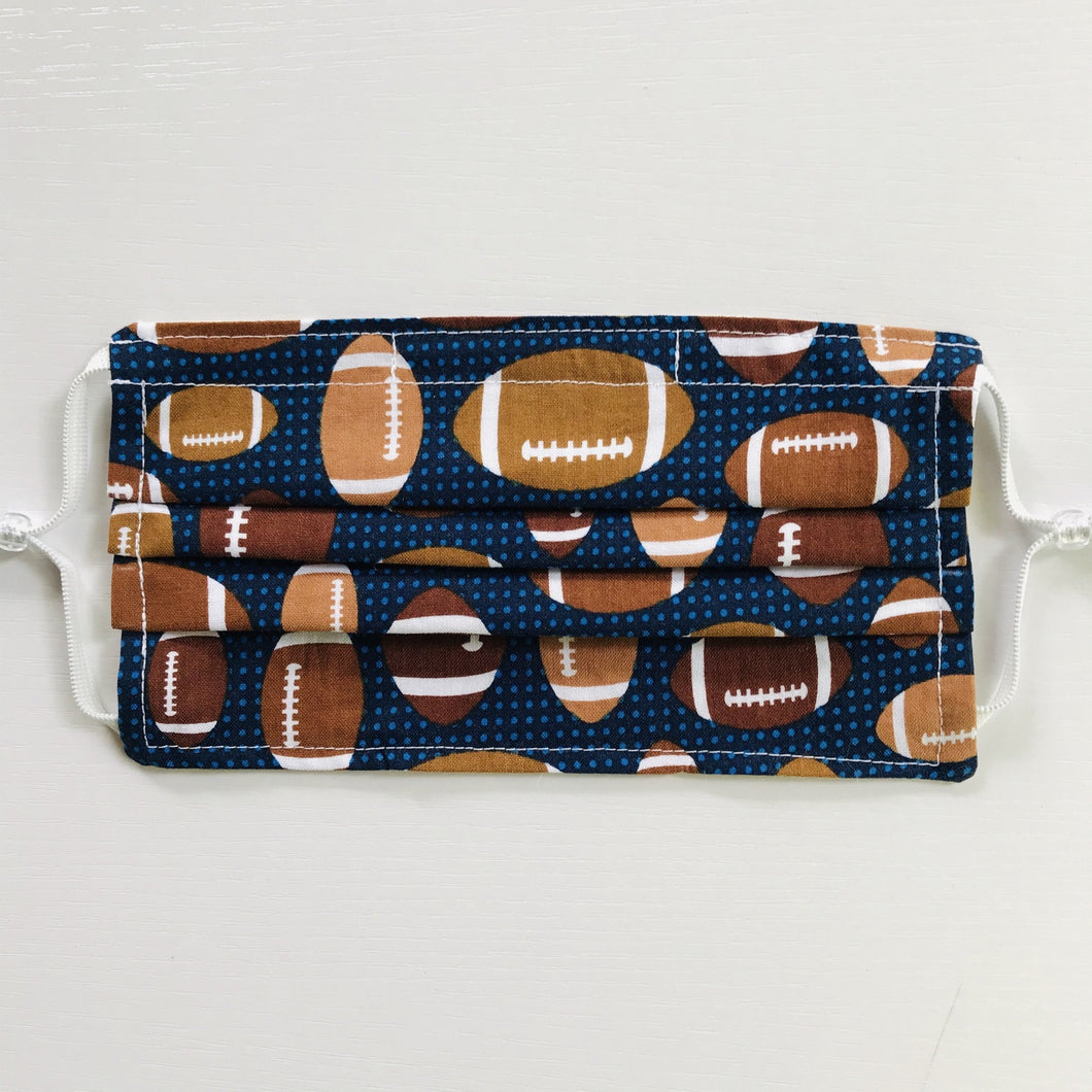 Footballs on Blue Background Face Mask with Adjustable Elastic Ear Loops