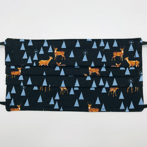 Bambi Life Blue Spruce Face Mask with Adjustable Elastic Ear loops - Tula Pink Holiday Hommies