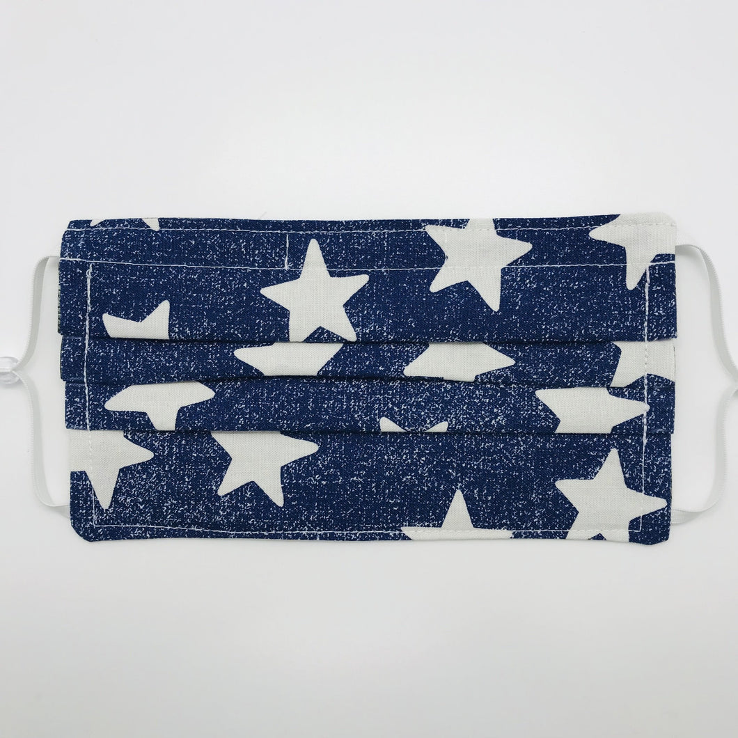 Stars on Blue Face Mask with Adjustable Elastic Ear Loops