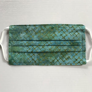 Green/Blue Batik Face Mask with Adjustable Elastic Ear Loops