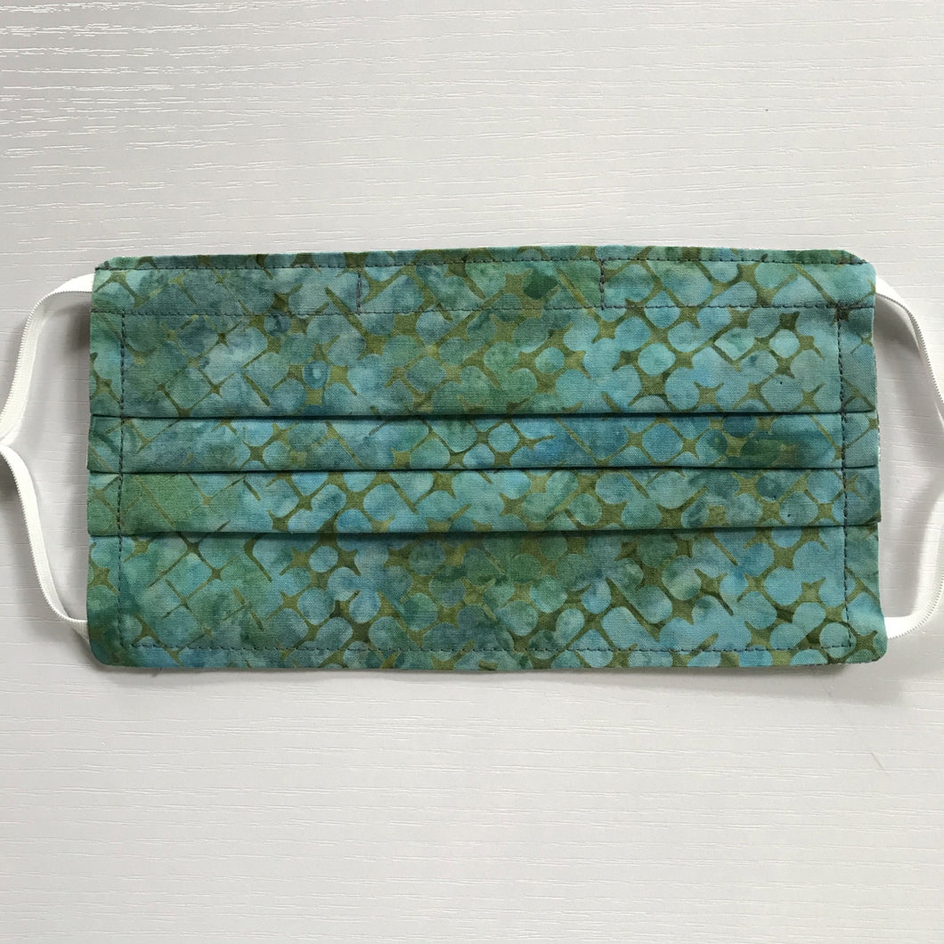 Green/Blue Batik Face Mask with Adjustable Elastic Ear Loops